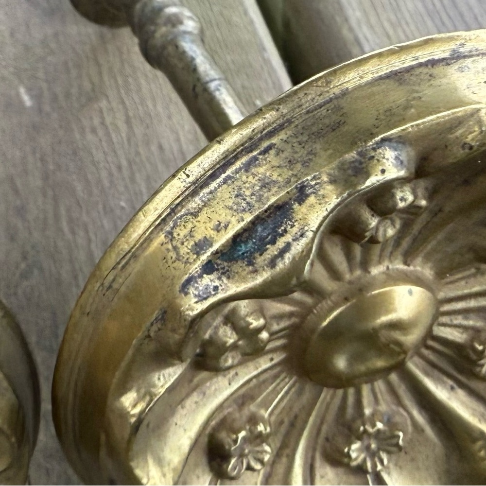 Antique Victorian Set of 2 Ormolu Gilded Bronze Floral Drapery Curtain Tiebacks - Picture 7 of 12